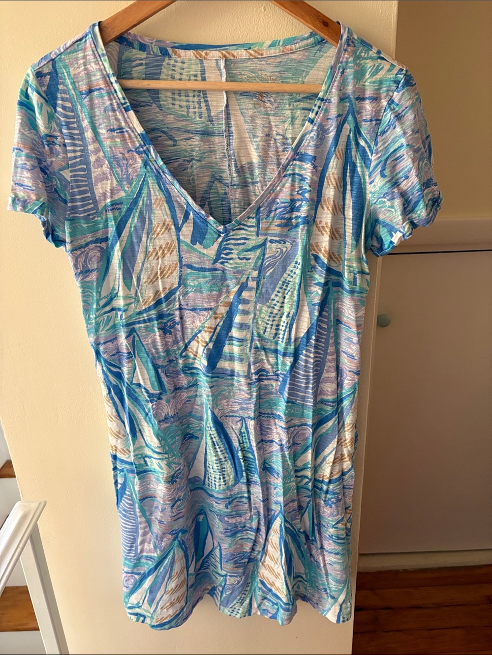 Lilly Pulitzer 100% Cotton Sailboat Print V-Neck Dress